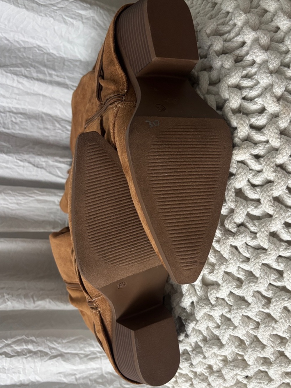 Fringed Tall Suede-Look Heeled Boots in Brown - Picture 8 of 9
